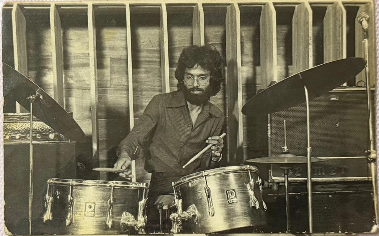 Buster Grant, Anglo-Indian drummer, at the kit